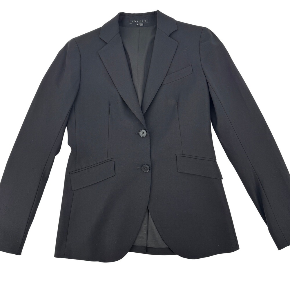 Theory Rex Tailor Black Wool Blend Blazer Jacket Size 6